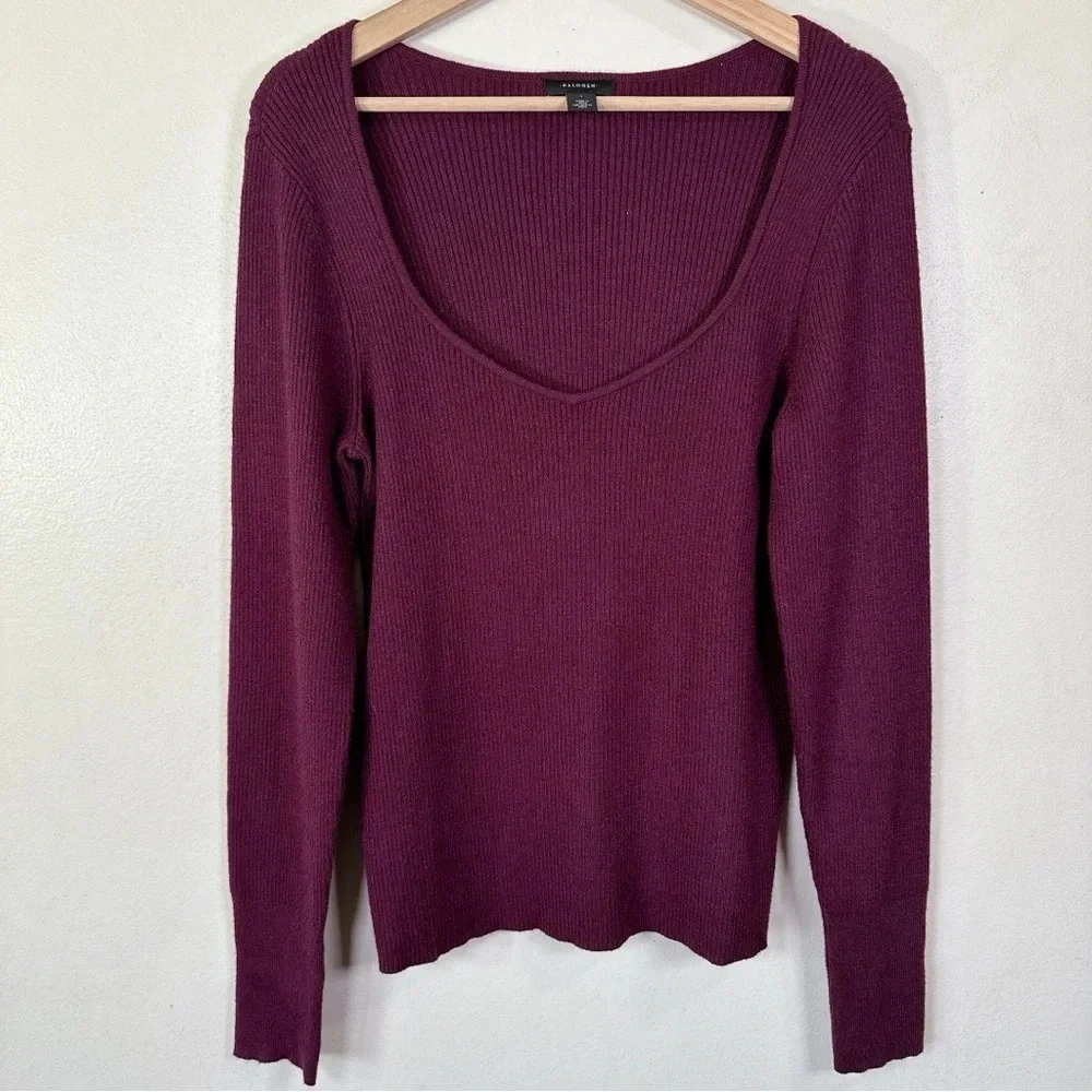 Halogen Womens Size 1X Ribbed Heart Neck Soft Long Sleeve Sweater